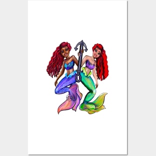 mermaids with anchor Posters and Art